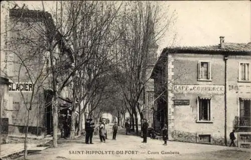 Ak Saint Hippolyte du Fort Gard, Cours Gambetta, Café du Commerce