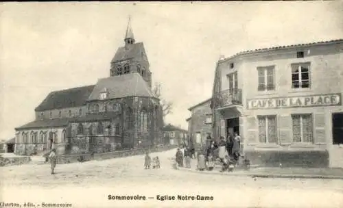 Ak Sommevoire Haute Marne, Kirche Notre-Dame, Café de la Place