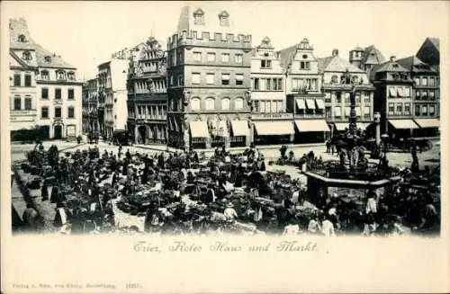 Ak Trier an der Mosel, Rotes Haus und Markt, Brunnen