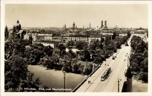 Ak München, Blick vom Maximilianeum, Straßenbahn