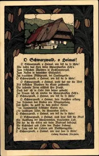 Steindruck Ak O Schwarzwald, o Heimat, Gedicht von Ludwig Auerbach aus Pforzheim