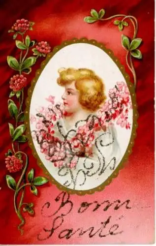 Glitzer Litho Mädchen-Porträt, Blumen