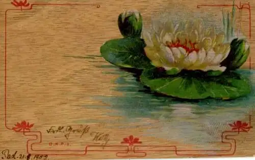 Litho Seerose, Teich, Kitsch