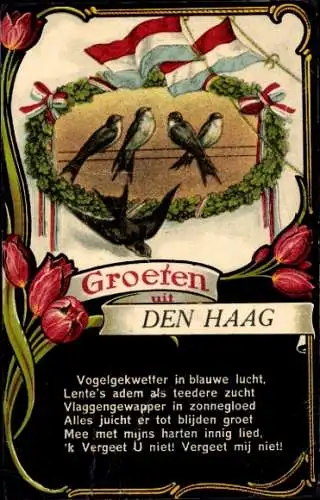 Gedicht Ak Den Haag Südholland Niederlande, Schwalben, Tulpen