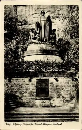 Ak Liebethal Pirna in Sachsen, Lochmühle im Liebethaler Grund, Richard-Wagner-Denkmal, Front