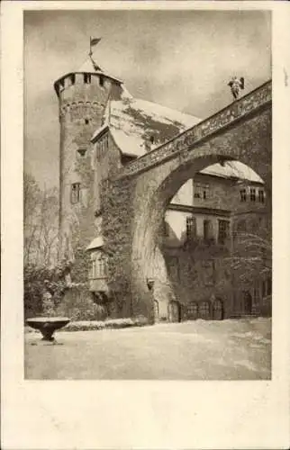 Ak Steinbach Michelstadt im Odenwald, Schloss Fürstenau, Winter, Wasserburg