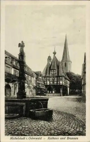 Ak Michelstadt im Odenwald, Rathaus, Brunnen