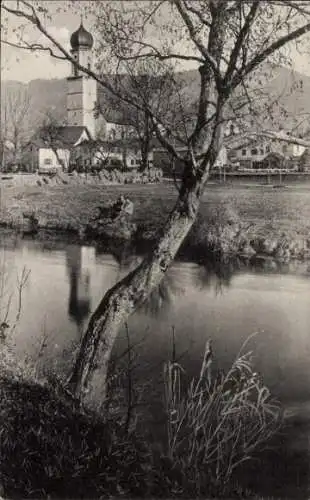 Ak Oberammergau in Oberbayern, Teilansicht, Ammer