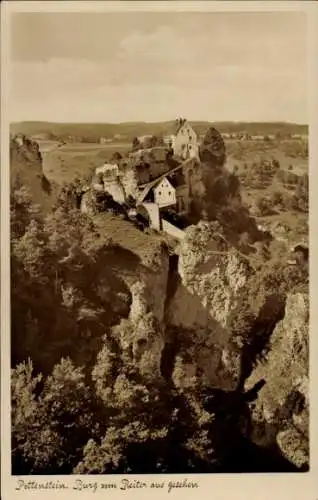 Ak Pottenstein in fränkischer Schweiz, Burg vom Reiter aus gesehen