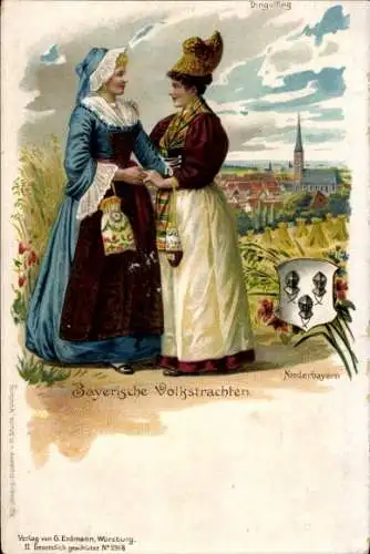 Litho Dingolfing Niederbayern, Bayerische Volkstrachten, Frauen