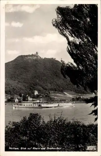 Ak Mehlem Bad Godesberg Bonn am Rhein, Drachenfels, Schiff