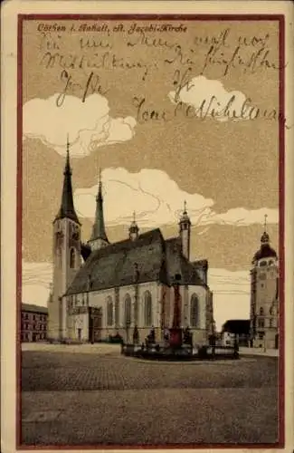 Ak Cöthen Anhalt, Sankt Jacobi Kirche, Totalansicht