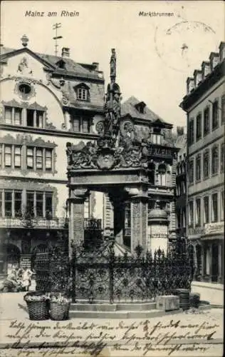 Ak Mainz am Rhein, Marktbrunnen