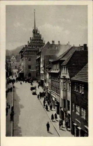 Ak Pößneck in Thüringen, Krautgasse mit Rathaus