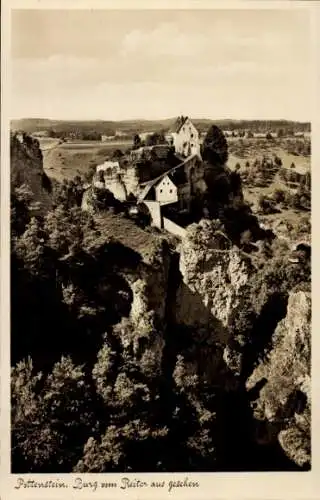 Ak Pottenstein in fränkischer Schweiz, Burg vom Reiter aus gesehen