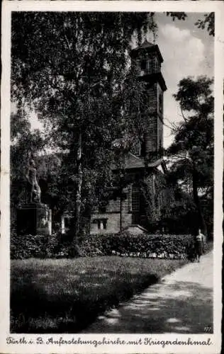 Ak Fürth in Mittelfranken Bayern, Auferstehungskirche, Kriegerdenkmal