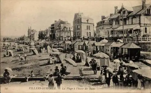 Ak Villers sur Mer Calvados, Plage a l'heure des Bains