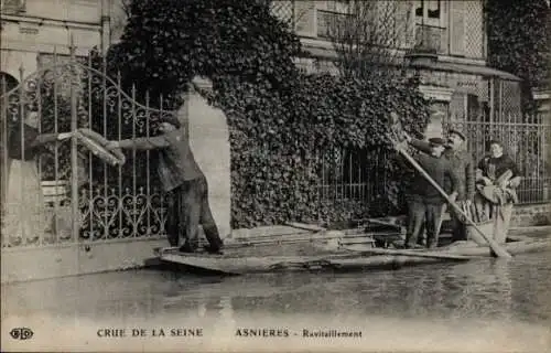 Ak Asnières sur Seine Hauts-de-Seine, Hochwasser, Ravitaillement