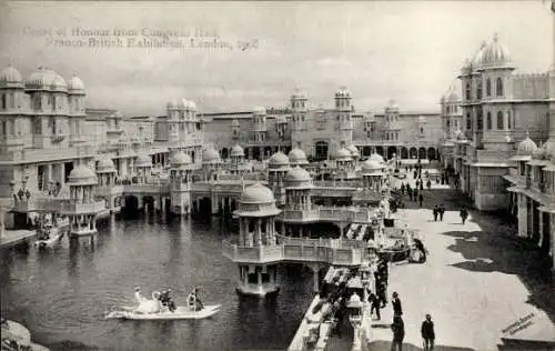 Ak London City England, Französisch-Britische Ausstellung 1908, Ehrenhof, Kongresshalle