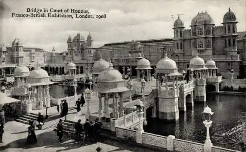 Ak London City, Franco-Britische Ausstellung 1908, Brücke im Ehrenhof