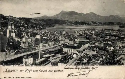 Ak Luzern Stadt Schweiz, Gesamtansicht, Rigi, Blick vom Gütsch