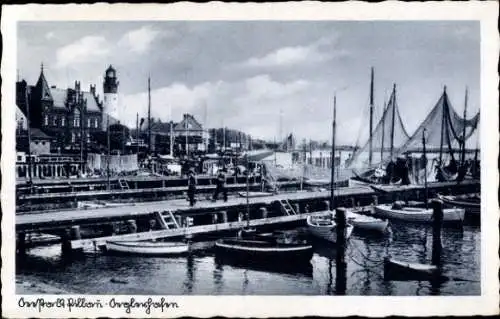 Ak Baltijsk Pillau Ostpreußen, Seglerhafen, Leuchtturm