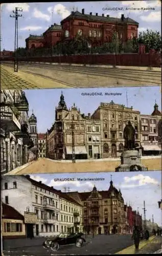 Ak Grudziądz Graudenz Westpreußen, Artillerie Kaserne, Marktplatz, Marienwerderstraße