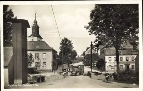 Ak Gahlenz Oederan Sachsen, Straßenpartie, Gasthof, Kirche, Bus