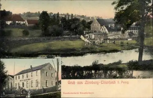 Ak Zinnberg Thierbach Penig in Sachsen, Gesamtansicht, Gasthaus Elysium