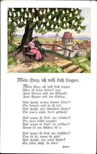 Gedicht Ak Mein Herz, ich will dich fragen, Halm, Liebespaar