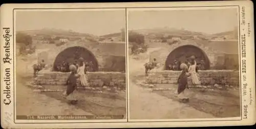 Stereo Foto Nazareth Israel, Marienbrunnen, Collection Bruno Hentschel