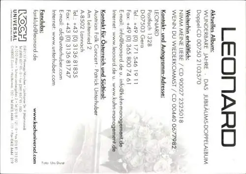 Ak Sänger Leonard, Sitzportrait, Rosen, Autogramm