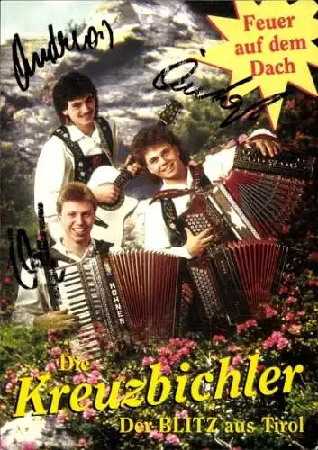 Ak Schauspieler und Sänger Die Kreuzbichler, Gruppenbild, Akkordeon, Gitarre