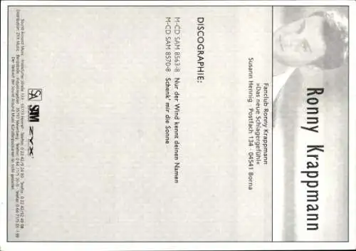 Ak Schauspieler und Sänger Ronny Krappmann, Portrait, Autogramm