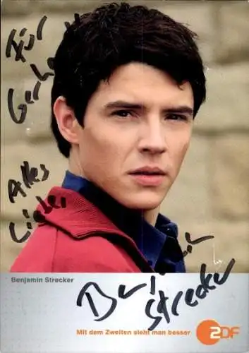 Ak Schauspieler Benjamin Strecker, Portrait, Autogramm, ZDF, SOKO Stuttgart, als Rico Sander