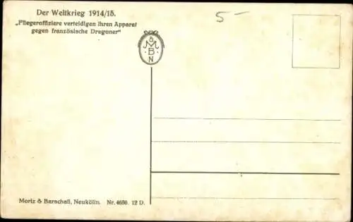 Künstler Ak Schlachtszene, abgestürztes Kampfflugzeug, französische Dragoner, I WK