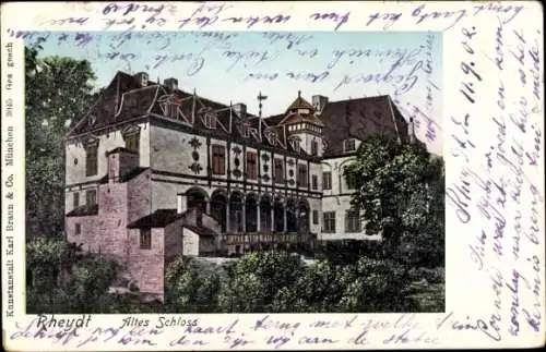 Golden Windows Leuchtfenster Ak Rheydt Mönchengladbach am Niederrhein, Altes Schloss