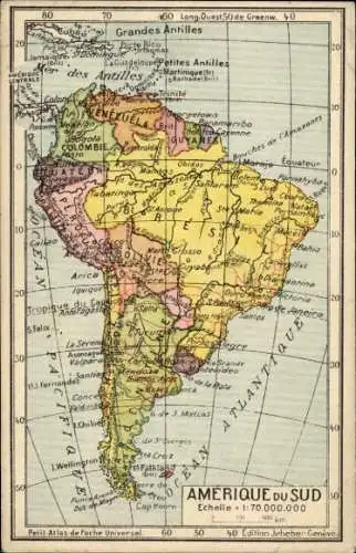 Landkarten Ak Südamerika, Venezuela, Brasilien, Peru, Bolivien, Uruguay, Petit Atlas de Poche