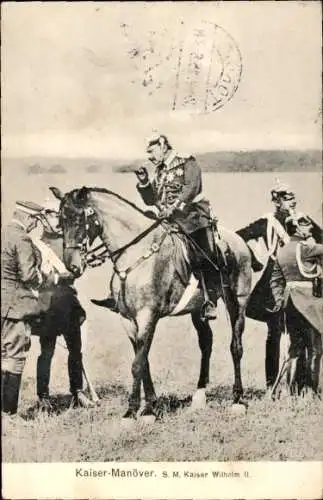 Ak Kaiser-Manöver, Kaiser Wilhelm II. zu Pferde