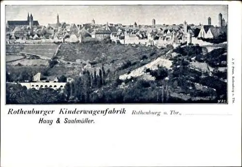 Ak Rothenburg ob der Tauber, Panorama, Rothenburger Kinderwagenfabrik Haag und Saalmüller