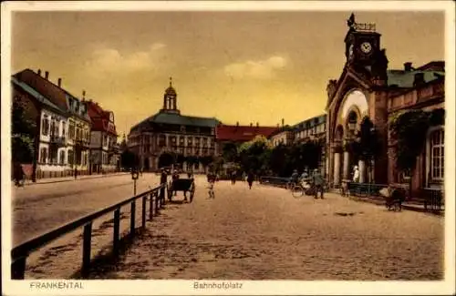 Ak Frankenthal in der Pfalz, Bahnhofplatz, Bahnhof