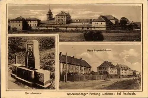 Ak Lichtenau in Mittelfranken, Alt-Nürnberger Festung, Hexenbrunnen, Beamtenhäuser