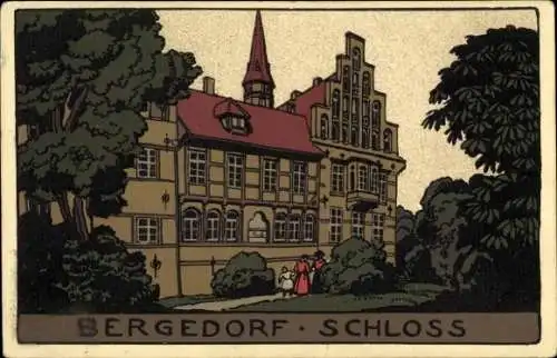 Steindruck Ak Hamburg Bergedorf, Schloss