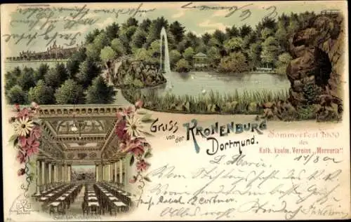 Litho Dortmund im Ruhrgebiet, Gasthaus Kronenburg, Sommerfest Kath. Kaufm. Vereins Mercuria