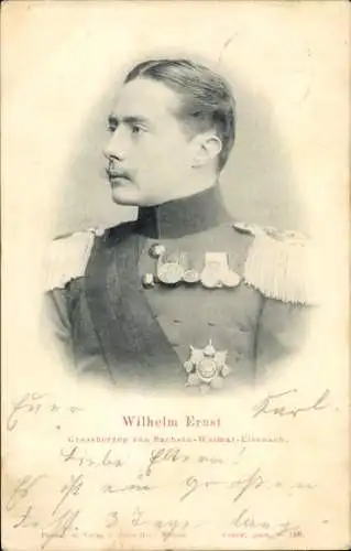 Ak Groherzog Wilhelm Ernst von Sachsen Weimar Eisenach, Portrait, Uniform, Orden