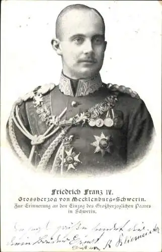 Ak Friedrich Franz IV, Großherzog von Mecklenburg-Schwerin, Portrait, Uniform, Orden