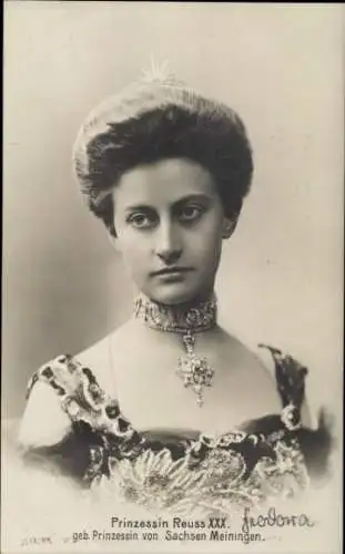 Ak Prinzessin Reuß XXX, Feodora von Sachsen-Meiningen, Portrait