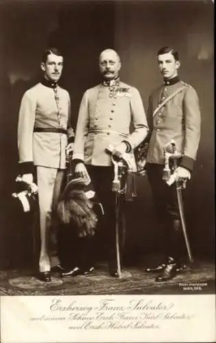 Ak Erzherzog Franz Salvator von Österreich-Toskana mit den Söhnen Franz und Hubert, Uniform