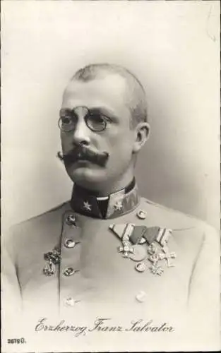 Ak Erzherzog Franz Salvator von Österreich-Toskana, Portrait in Uniform mit Orden, Zwicker