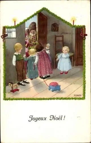 Künstler Ak Ebner, P., Glückwunsch Weihnachten, Weihnachtsmann, Kinder